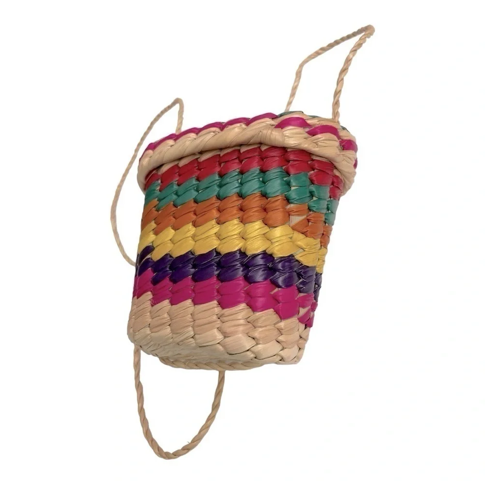 Vintage Woven Basket Shoulder Bag Crossbody Attached Lid